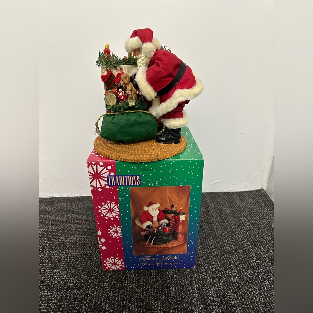 Traditions Fabric Mache Santa Christmas Sculpture Santa  Fireplace With Presents